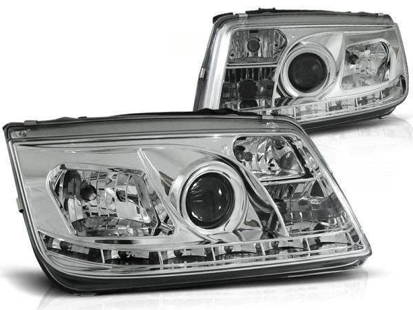 LED Tagfahrlicht Design Scheinwerfer für VW Bora 98-05 chrom